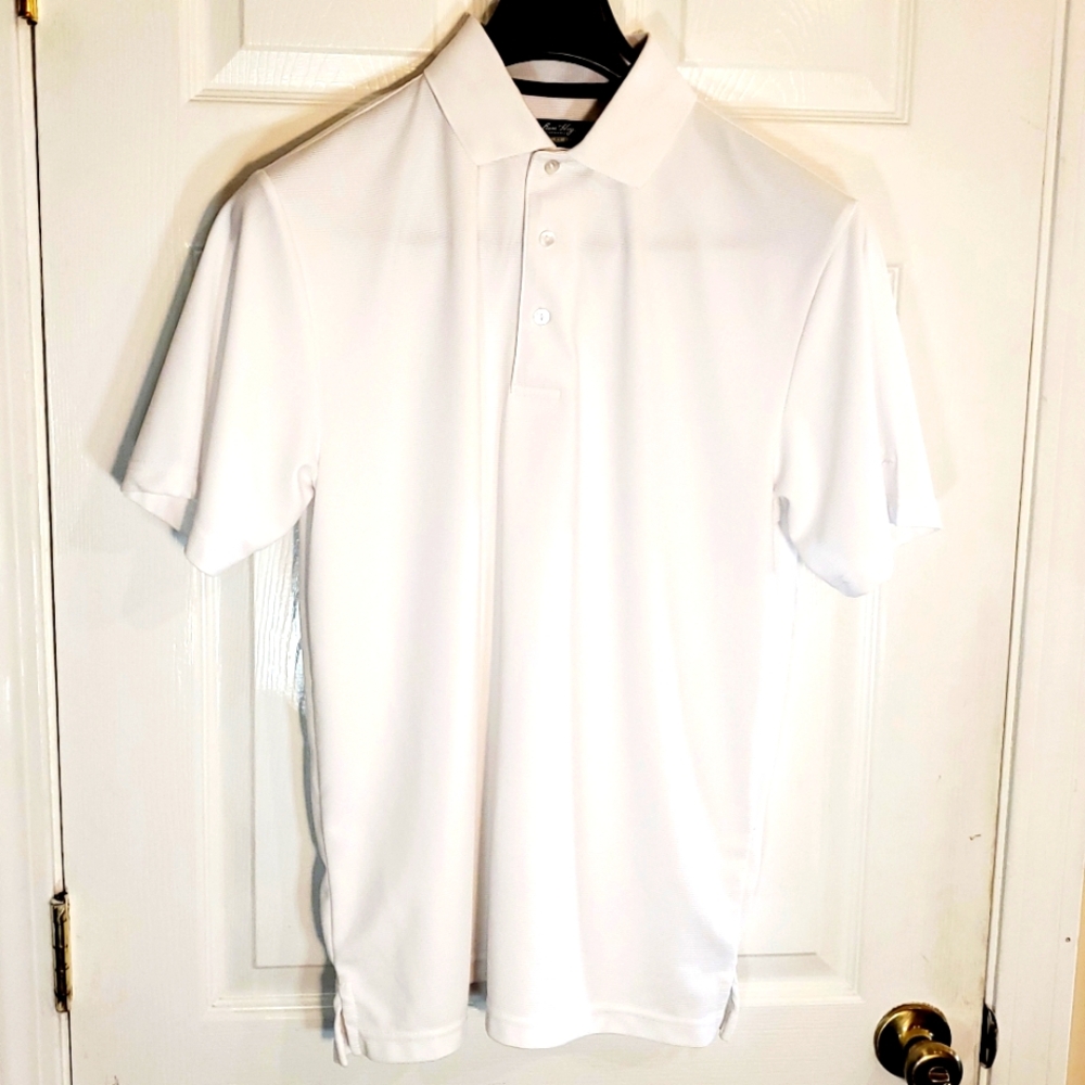 Ben Hogan Mens Medium White Shadow Stripe Collared Short Sleeve Polo Golf Shirt